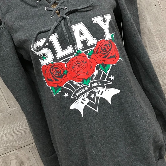 Slay Rock and Roll Cold Shoulder Sweatshirt A6 - Picture 3 of 3